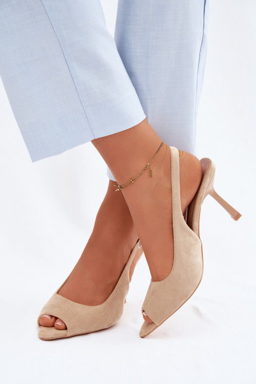 Sandali con tacco sottile in suede sintetico color sabbia Sevina