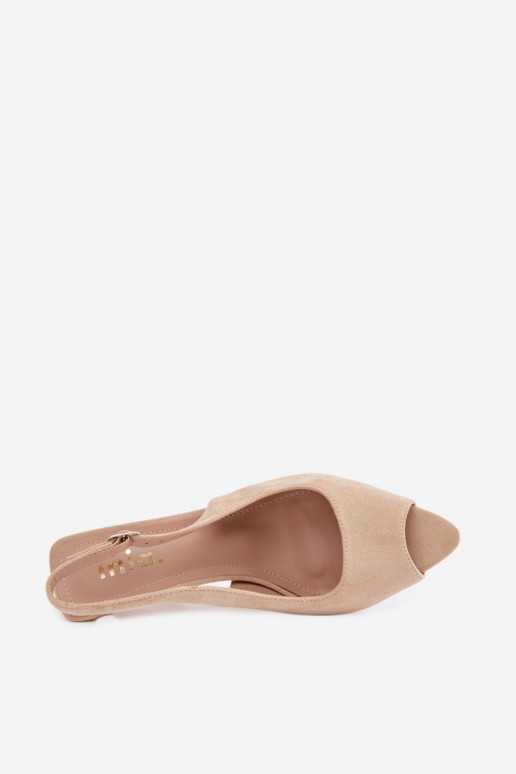 Sandali con tacco sottile in suede sintetico color sabbia Sevina