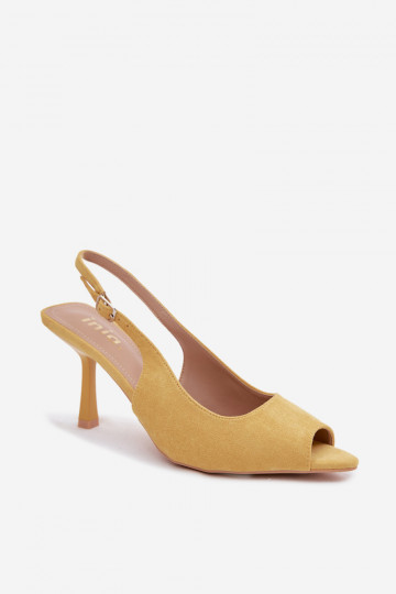 Sandali con tacco sottile in suede sintetico gialli Sevina 2
