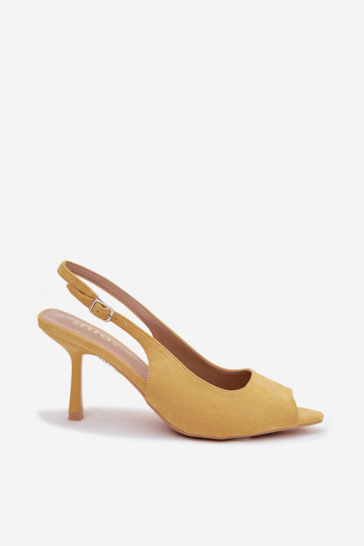 Sandali con tacco sottile in suede sintetico gialli Sevina