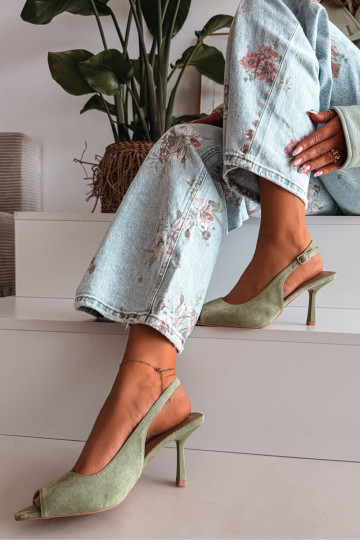 Sandali con tacco sottile in suede sintetico verdi Sevina 2