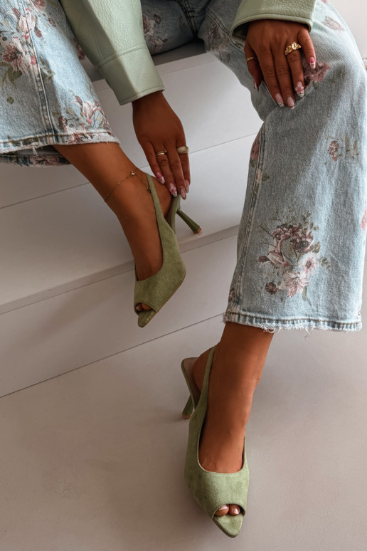 Sandali con tacco sottile in suede sintetico verdi Sevina