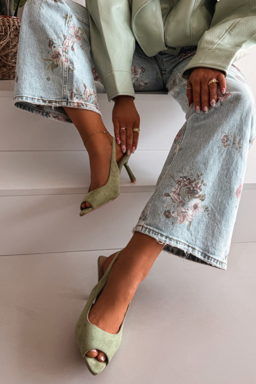 Sandali con tacco sottile in suede sintetico verdi Sevina