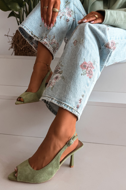 Sandali con tacco sottile in suede sintetico verdi Sevina