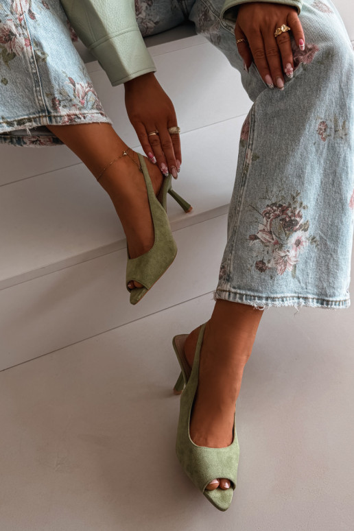 Sandali con tacco sottile in suede sintetico verdi Sevina