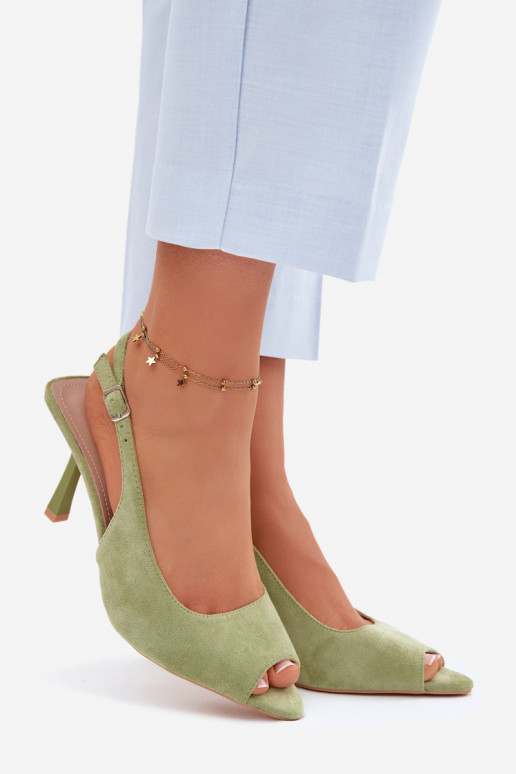 Sandali con tacco sottile in suede sintetico verdi Sevina