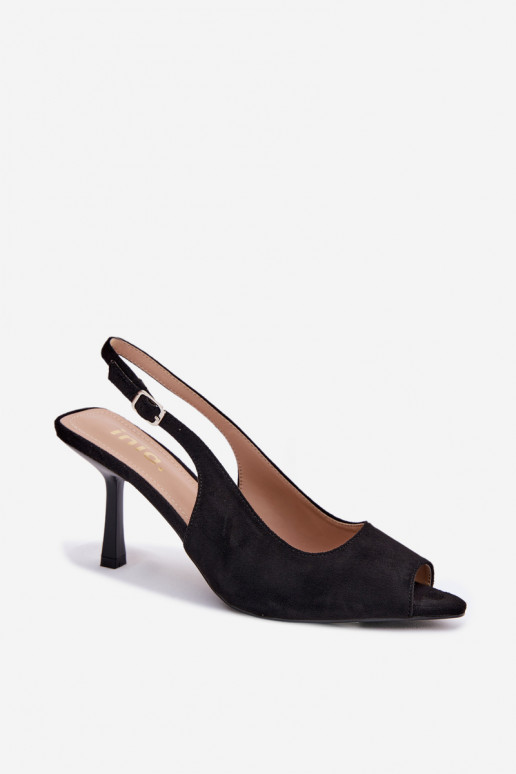 Sandali con tacco sottile in suede sintetico neri Sevina