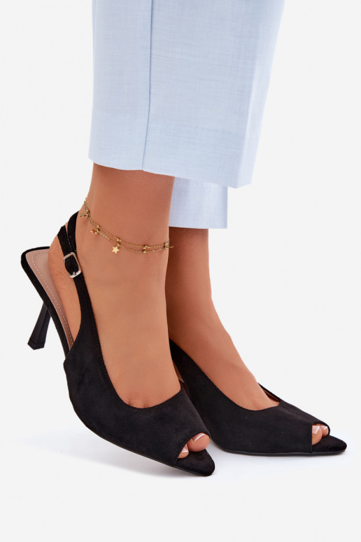 Sandali con tacco sottile in suede sintetico neri Sevina