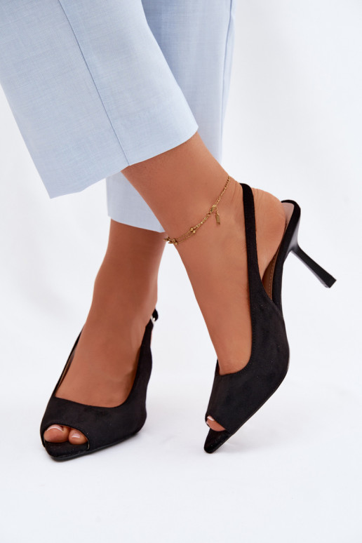 Sandali con tacco sottile in suede sintetico neri Sevina