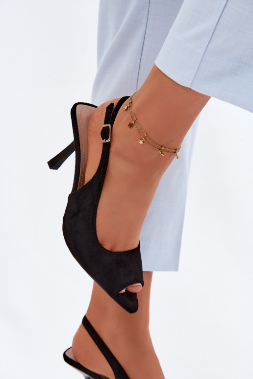 Sandali con tacco sottile in suede sintetico neri Sevina