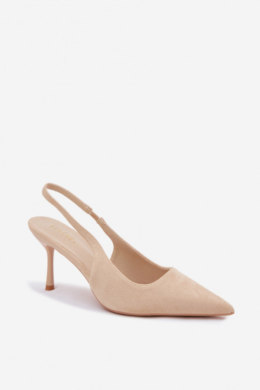 Sandali con tacco sottile in suede sintetico color sabbia Kevina