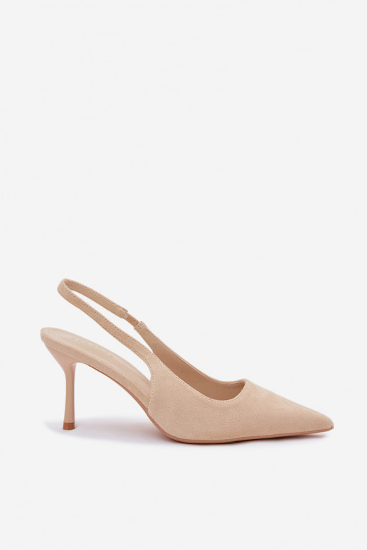 Sandali con tacco sottile in suede sintetico color sabbia Kevina