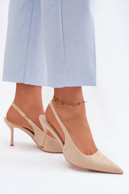 Sandali con tacco sottile in suede sintetico color sabbia Kevina