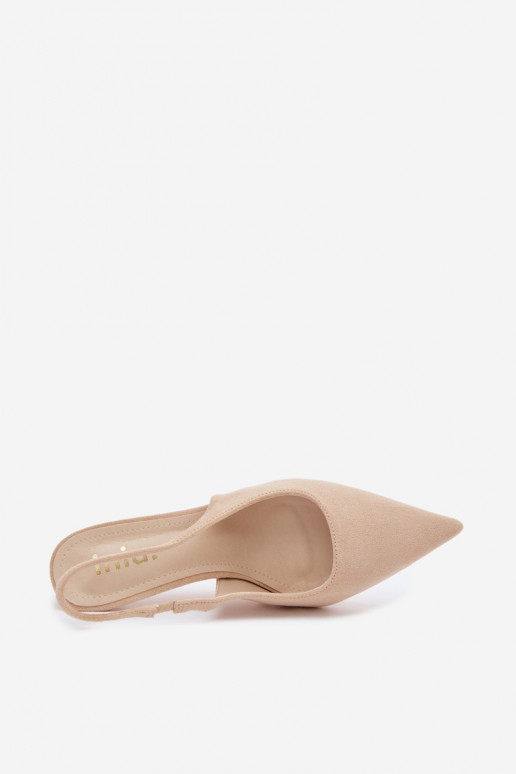 Sandali con tacco sottile in suede sintetico color sabbia Kevina