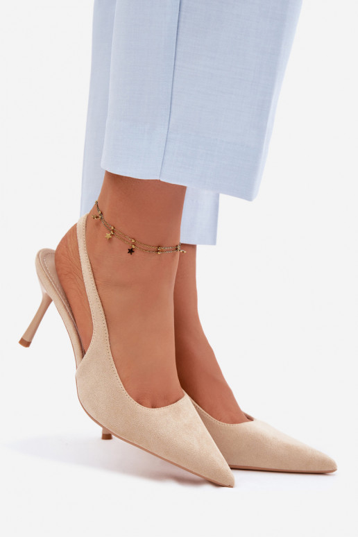 Sandali con tacco sottile in suede sintetico color sabbia Kevina