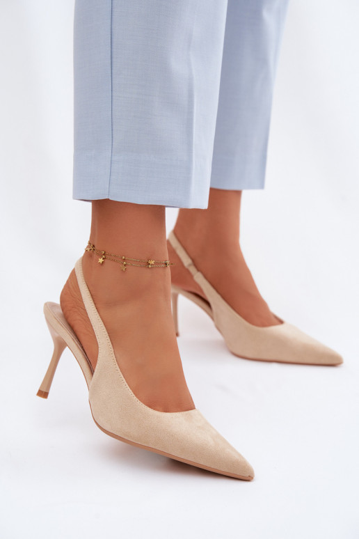 Sandali con tacco sottile in suede sintetico color sabbia Kevina