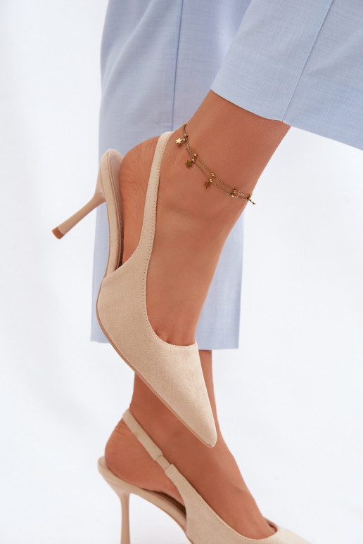 Sandali con tacco sottile in suede sintetico color sabbia Kevina