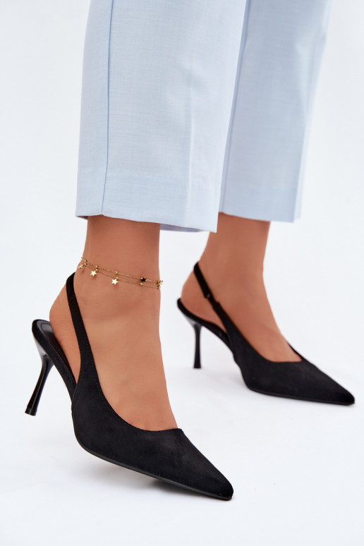 Sandali con tacco sottile in suede sintetico neri Kevina