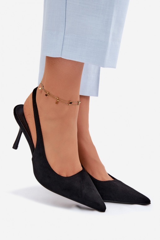 Sandali con tacco sottile in suede sintetico neri Kevina