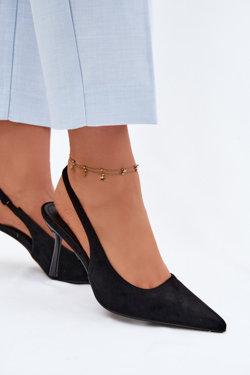 Sandali con tacco sottile in suede sintetico neri Kevina