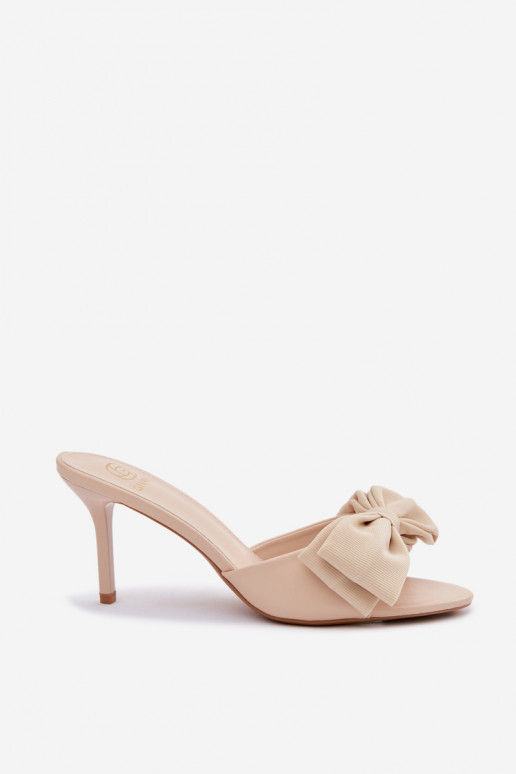 Pantofole donna con tacchi sottili e fiocchi color sabbia Jelessa