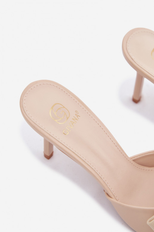 Pantofole donna con tacchi sottili e fiocchi color sabbia Jelessa