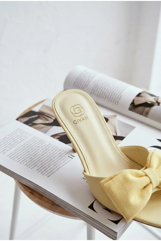 Pantofole donna con tacchi sottili e fiocchi gialli Jelessa