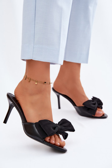 Pantofole donna con tacchi sottili e fiocchi nere Jelessa