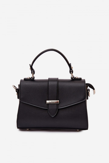 Borsa nera da postina con nastri decorativi Belveta