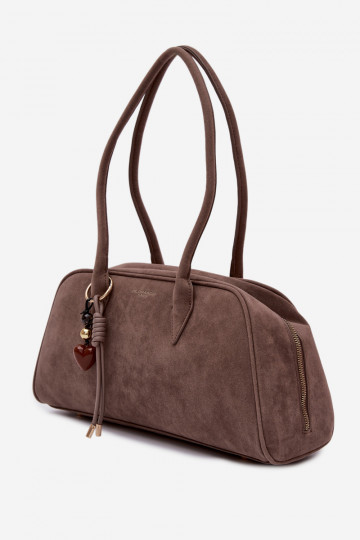 Borsa color sabbia scuro con charms in ecopelle scamosciata Noelia 2