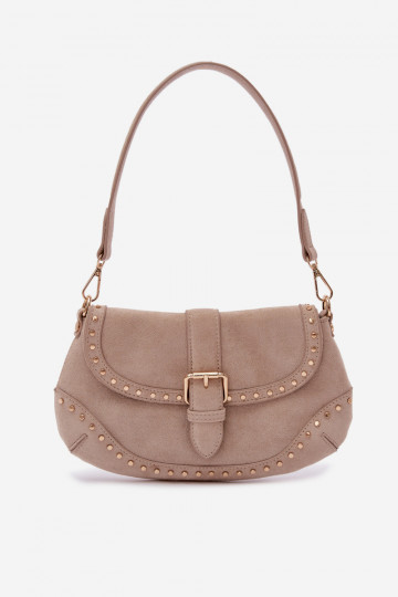 Borsa con borchie in similpelle di colore sabbia brillante Clarielle