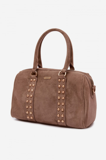 Borsa tipo bagaglio con spilli dorati di colore sabbia scuro Emelle 2