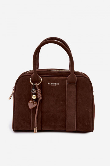 Borsa tipo bagaglio in similpelle con portachiavi di colore cioccolato Sorielle