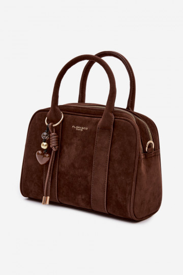 Borsa tipo bagaglio in similpelle con portachiavi di colore cioccolato Sorielle 2
