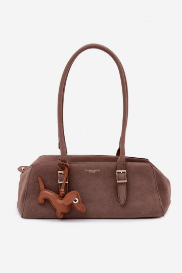 Borsa in finta scamosciata con pendente color sabbia scuro Noely