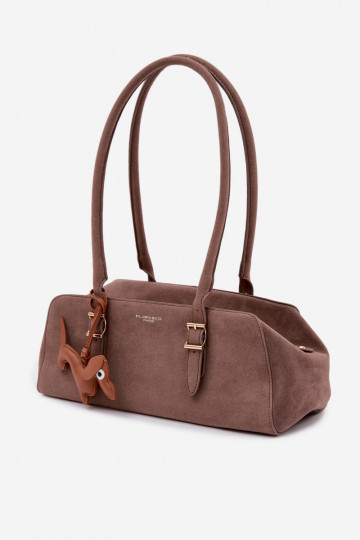 Borsa in finta scamosciata con pendente color sabbia scuro Noely 2