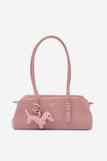 Borsa in finta scamosciata con pendente color rosa Noely