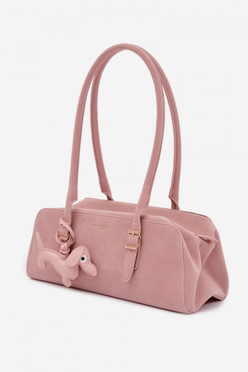 Borsa in finta scamosciata con pendente color rosa Noely 2