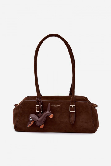 Borsa in finta scamosciata con pendente color cioccolato Noely