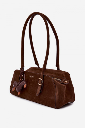 Borsa in finta scamosciata con pendente color cioccolato Noely 2