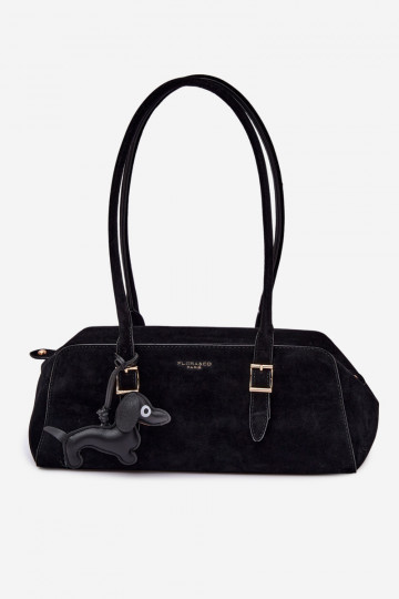 Borsa in finta scamosciata con pendente color nero Noely