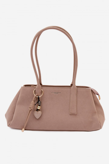 Borsa in finta scamosciata con pendente color avorio Nelina