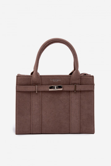 Borsa tipo bagaglio in finta scamosciata color sabbia scuro Noressa