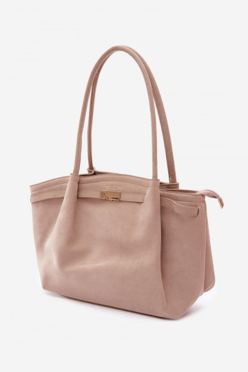 Borsa tipo shopper in finta scamosciata color avorio Elleea