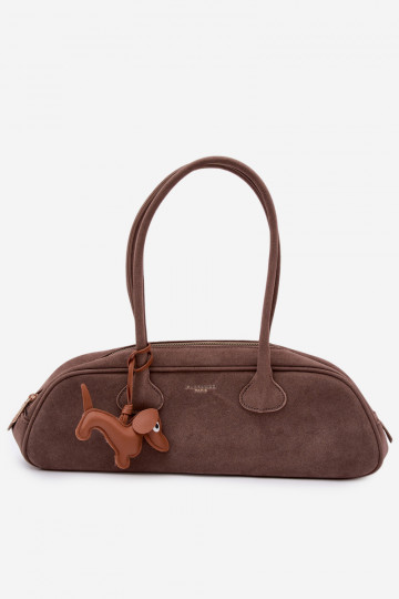 Borsa baguette con chiusura in similpelle color sabbia scuro Annette
