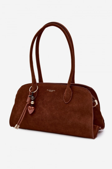 Borsa con ciondolo e fibbie in similpelle color marrone Violette 2