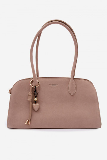 Borsa con ciondolo e fibbie in similpelle color sabbia chiaro Violette