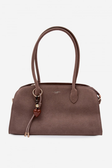 Borsa con ciondolo e fibbie in similpelle color sabbia scuro Violette
