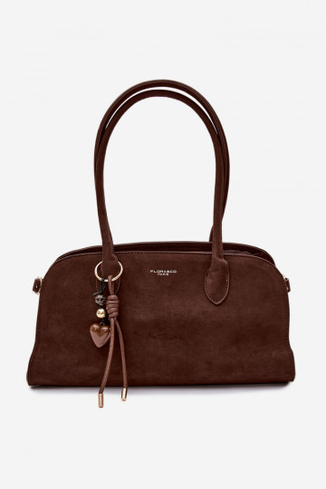 Borsa con ciondolo e fibbie in similpelle color cioccolato Violette