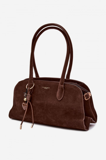 Borsa con ciondolo e fibbie in similpelle color cioccolato Violette 2